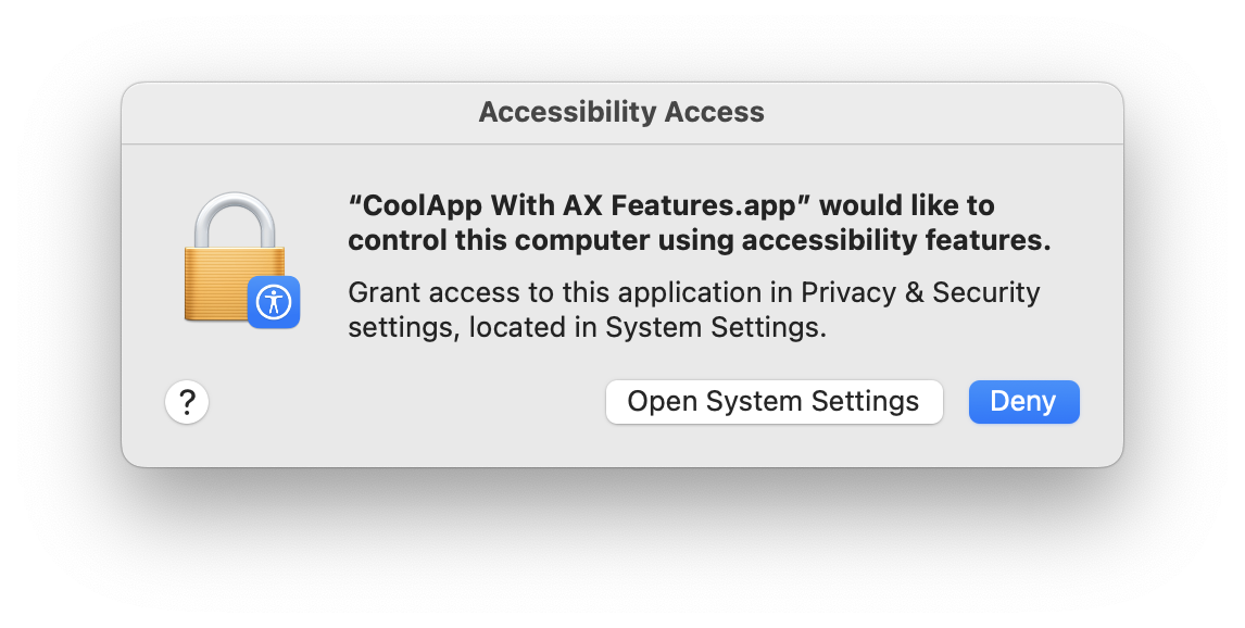 Accessibility permissions prompt